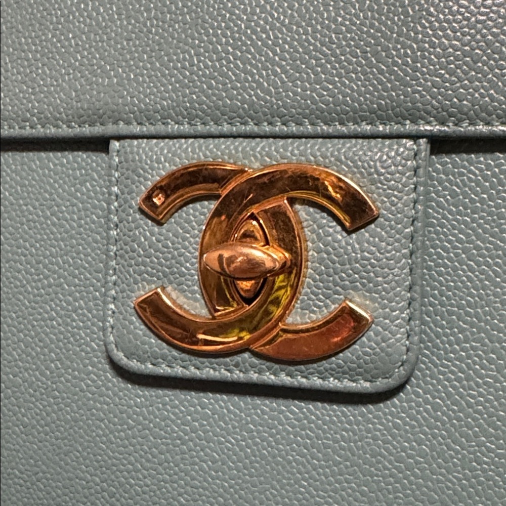 CHANEL Turquoise Seafoam green caviar leather classic briefcase Kelly top handle - Picture 2 of 16